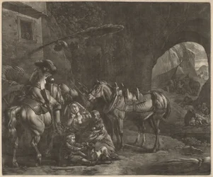 Moeder met Twee Kinderen en een Paard voor een Herberg
