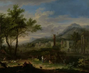 Arcadisch landschap met vissers