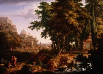 Arcadisch landschap met St. Peter en St. John die de kreupele man genezen, 1724-25