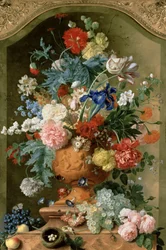 Bloemen in een terracottavaas, 1736