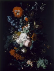 Stilleven van bloemen en fruit