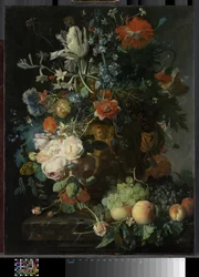 Stilleven met bloemen en vruchten, ca. 1721 (olieverf op paneel)
