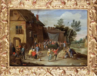 Een Bruiloftsfeest in de Binnenplaats van een Dorpsherberg