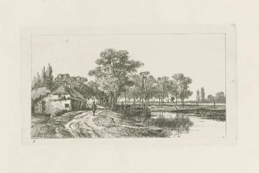 Landschap met aangemeerde boot - Omstreken van Utrecht (serietitel)