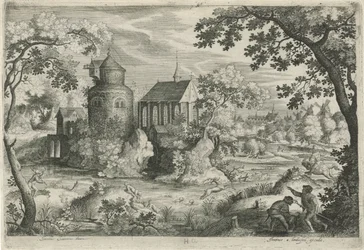 Hertenjacht bij een kapel