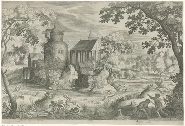 Hertenjacht bij een kapel