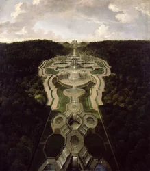 Uitzicht over het grote plein met tempel aan het begin van het tweede derde van de watervallen naar de achthoek