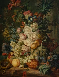 Stilleven met fruit en bloemen