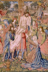 Vlaams wandtapijt. Serie De passie van Christus: Kruisafneming. Fabrikant Pieter van Aelst. Cartograaf Jan van Roome. Ca 1507-1520. (detail)