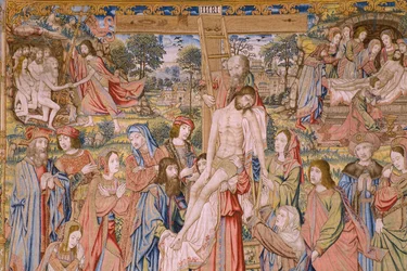 Vlaamse wandtapijt. Serie De passie van Christus: Kruisafneming. Fabrikant Pieter van Aelst. Cartonist Jan van Roome. Ca 1507-1520. (detail)