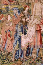 Vlaamse wandtapijt. Serie De passie van Christus: Kruisafneming. Fabrikant Pieter van Aelst. Cartonist Jan van Roome. Ca 1507-1520. (detail)