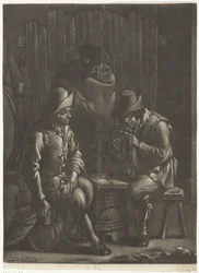 Kaartspelers rond een vat