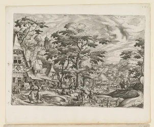 Landschap met dorpsscène