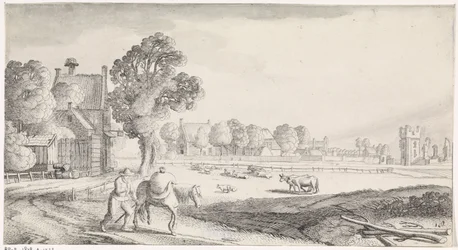 Boer met pakpaard op een landweg