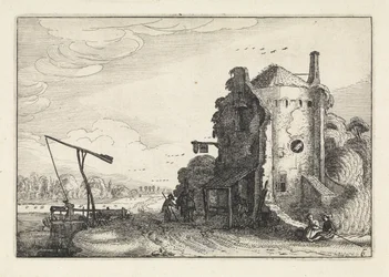 Figuren bij een herberg in een ronde toren (Landschappen / Amenissimae aliquot requculae)