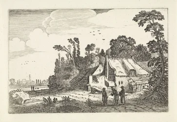 Figuren op een landweg bij een boerderij