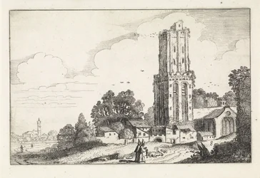 Landschap met vervallen kerktoren