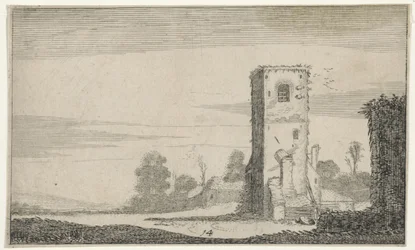 Ruïne van een toren in een landschap
