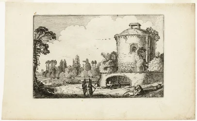 Landschap met ronde toren