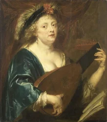 Frans:  Femme jouant du luth Portret van een vrouw die op een luit speelt
