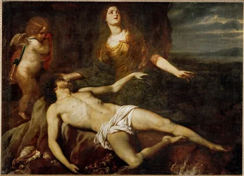 Held betreurt de dood van Leander (schilderij op doek)