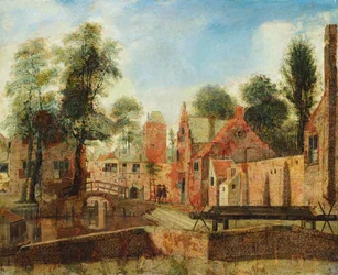 Gezicht in een Nederlandse stad, naar verluidt van de Lakenhal, Delft (olieverf op doek)