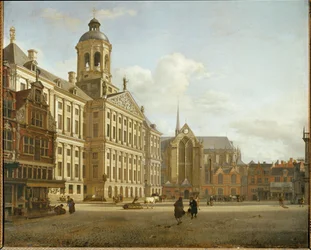 De Dam en het nieuwe stadhuis van Amsterdam, Nederland ...