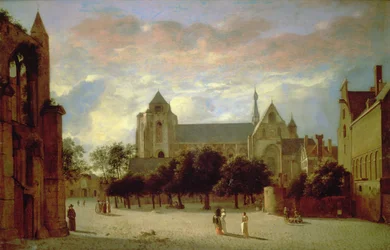 Uitzicht op de Grote Kerk in Veere vanuit het zuiden