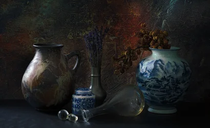 Klassiek stilleven met aardewerk
