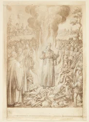 S. Giovanni Alberti Fiorentinos verhaal. Abt Petrus bewijst door de vuurproef dat de bisschop van Florence een ketter en simonist is