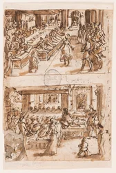 Dans van Salome; Verso, boven: Daniëls interpretatie van de tweede droom van koning Nebukadnezar, voorlopige ontwerp voor 