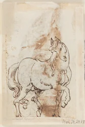 Pagina uit een tekenboek; Studie voor schilderij van St. Magdalen; Een hengst