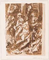 Pagina van een schetsboek; Maria houdt het lichaam van Christus aan de voet van het kruis