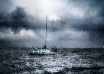 Zeilboot op een stormachtige oceaan