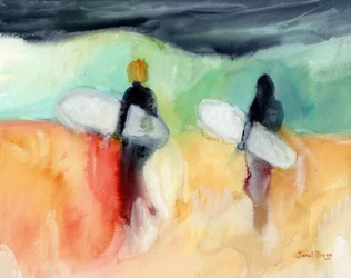 Surfers bij Hanalei Bay, ca. 2019