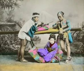 Handgekleurde Japanse albumine print, ca. 1880