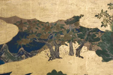 Detail van Lente in het Paleis, zesdelig scherm uit Het Verhaal van Genji, c.1650 (inkt, kleuren & goud op papier)
