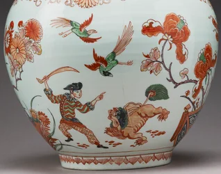 Grote flesvaas, versierd in Holland in de Imari-stijl, Ko-Imari, eind 17e eeuw (detail)