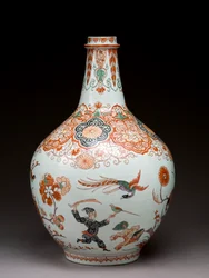 Grote flesvaas, versierd in Holland in de Imari-stijl, Ko-Imari, eind 17e eeuw