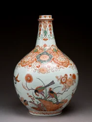 Grote flesvaas, versierd in Holland in de Imari-stijl, Ko-Imari, eind 17e eeuw