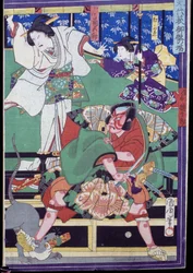 Geliefden besluiten zelfmoord te plegen, kabukitheaterscène