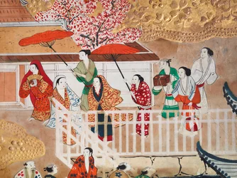 Osakazu Byobu - Japans kamerscherm met acht panelen (schilderij)