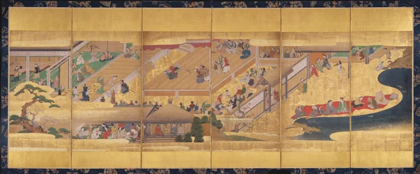 Zesdelig scherm met het Noh-spel Funa-Benkei, ca. 1660