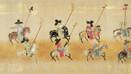 Zesde Koreaanse Ambassade naar Japan in Meireki 1 ten tijde van Tokugawa Ietsunas opvolging in 1651, mogelijk door Kano Masunobu (1625-94) (rolschildering) (detail)