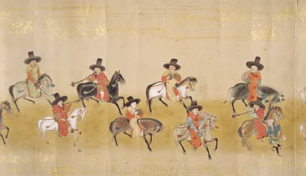 Zesde Koreaanse Ambassade naar Japan in Meireki 1 ten tijde van Tokugawa Ietsunas opvolging in 1651, mogelijk door Kano Masunobu (1625-94) (rolschildering) (detail)