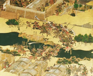 De slag bij Hogen van een scherm, Momoyama-periode (1568-1600) (detail)