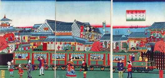 Trein in Yokohama, 2e helft negentiende eeuw