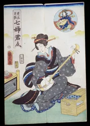Vrouw speelt shamisen