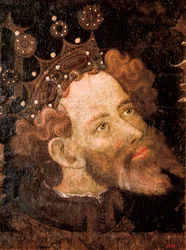 Peter IV van Aragon, detail van een tempera op hout door Jaume Mateu