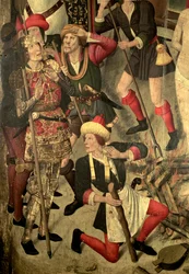 St. Vincent Altaarstuk: Marteling van St. Vincent op de grill, Dacian en beulen (detail)
